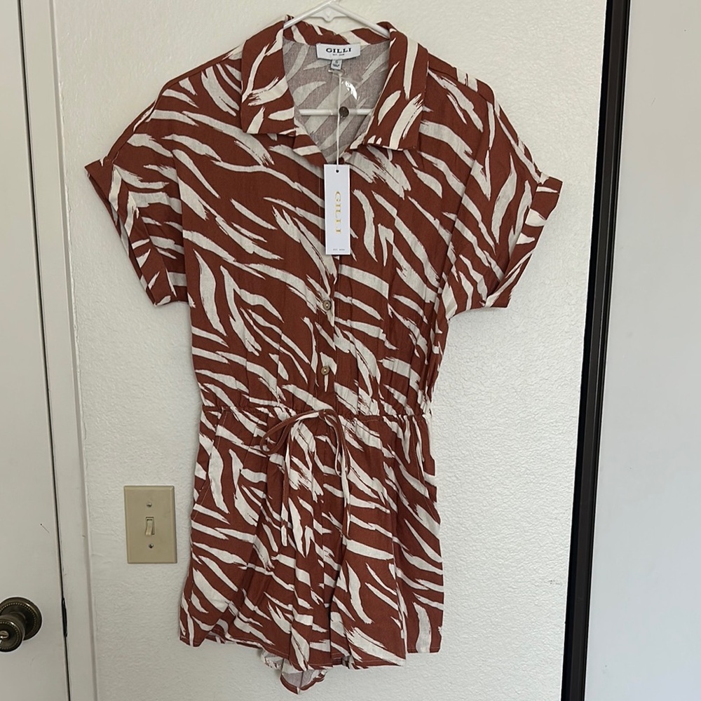 Gilli Rust and White Zebra Print Romper